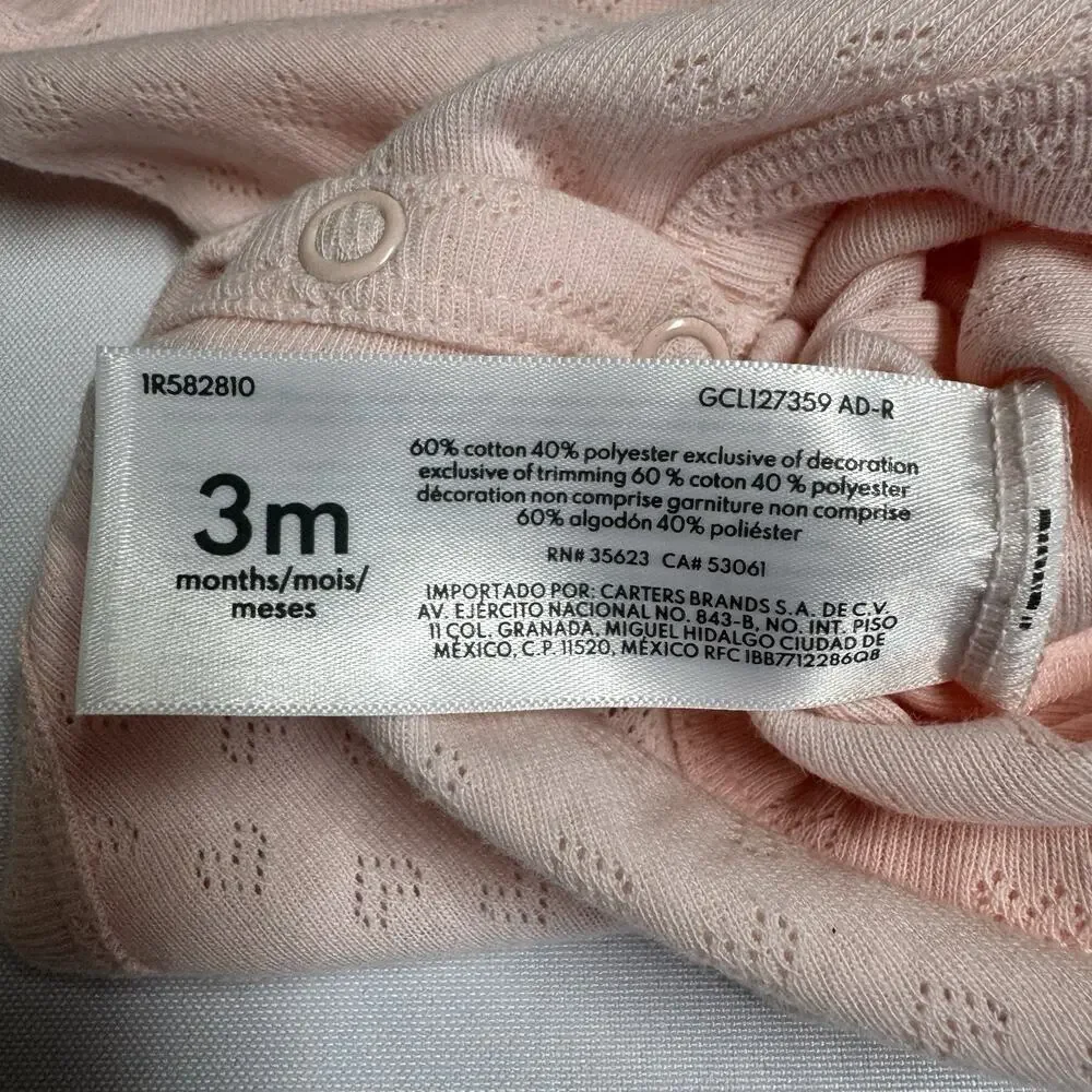 Carter's Long Sleeve Bodysuit Infant Girls Size 3 Months Light Pink